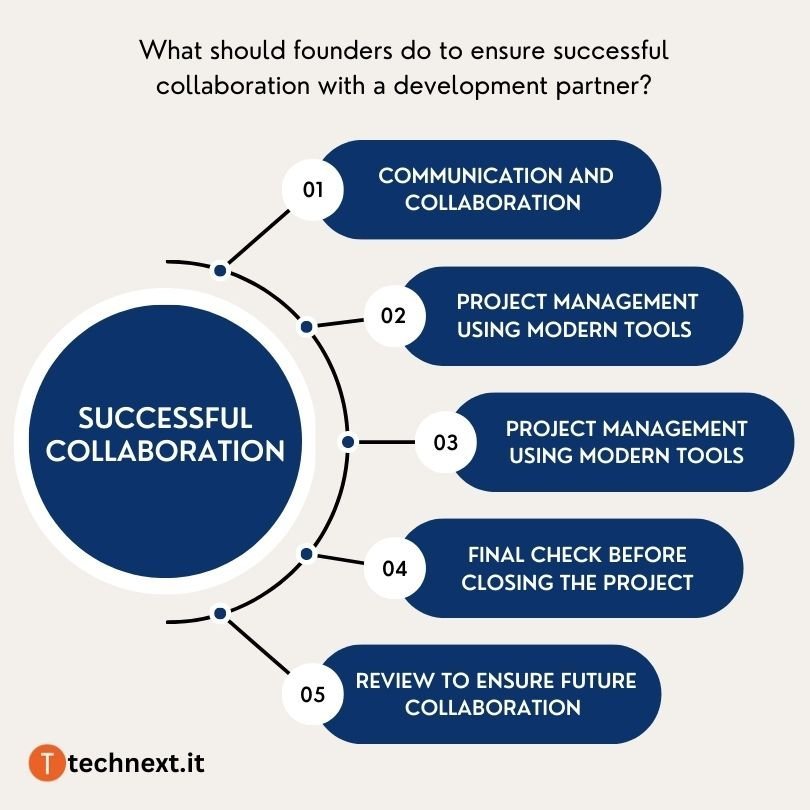 What should founders do to ensure successful collaboration with a development partner 