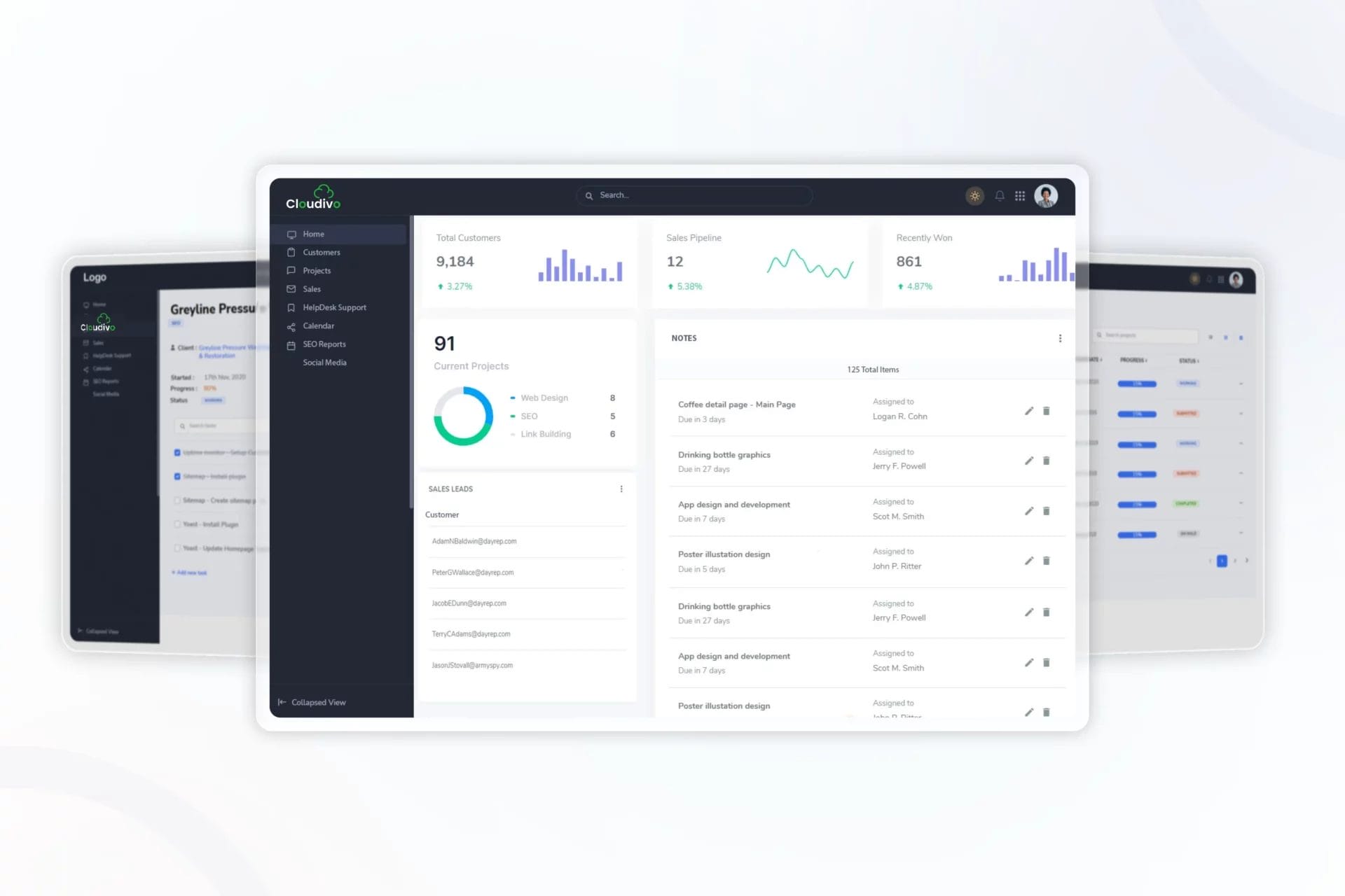 Custom CRM dashboard for Local Leap featuring client management, project tracking, analytics, and task workflows