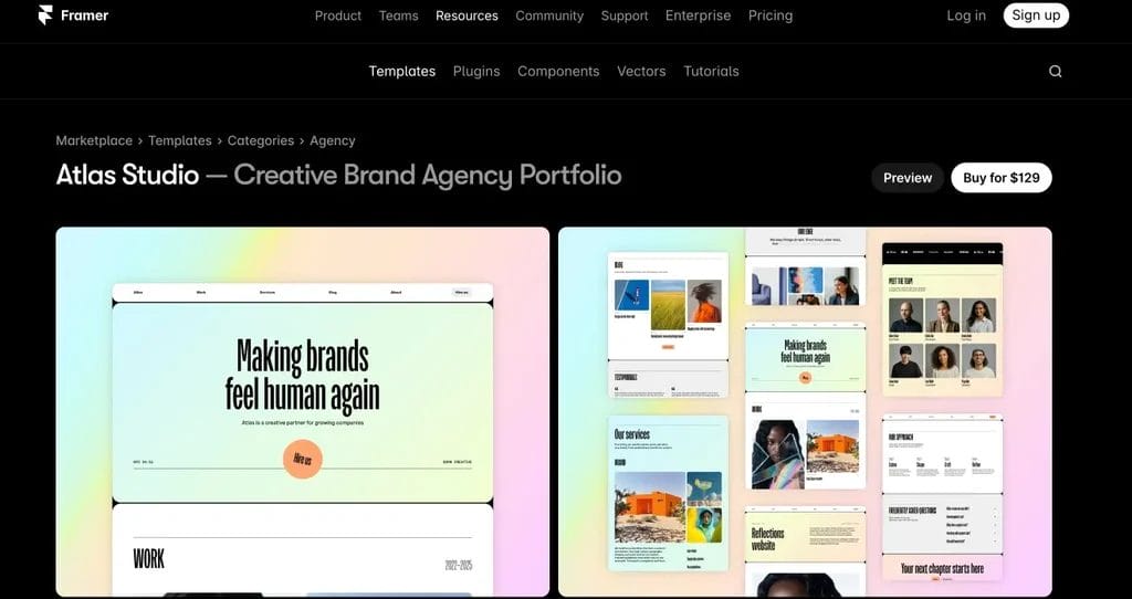 Atlas Studio agency website template for creative brands and digital studios