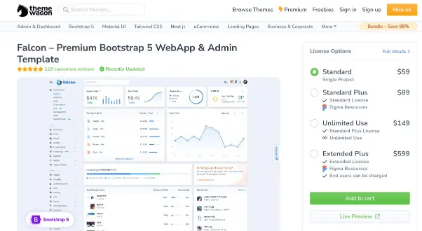 Falcon premium Bootstrap 5 admin dashboard template for modern web applications
