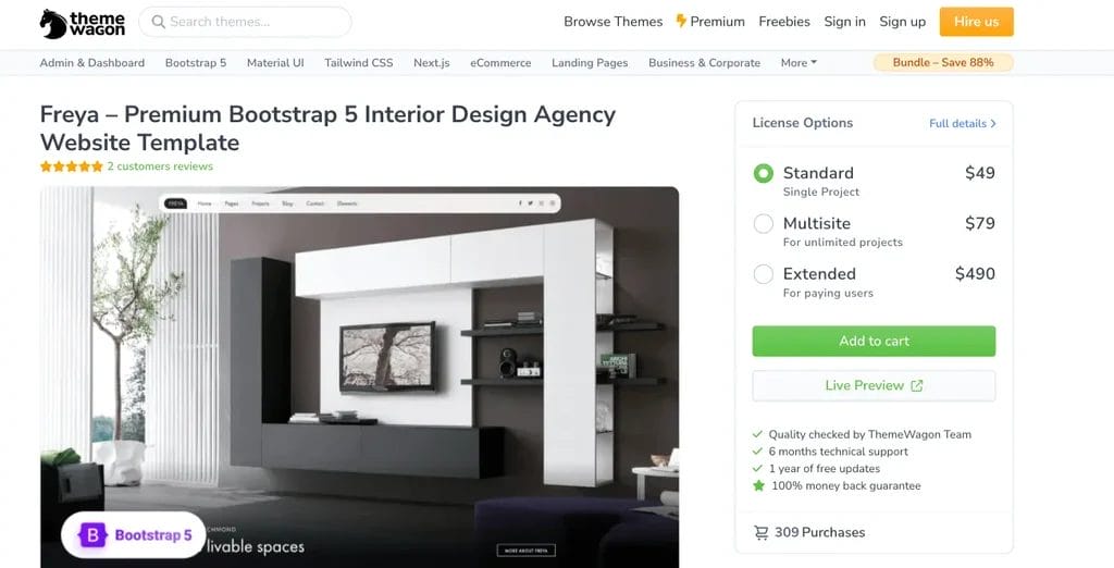 Freya agency website template for creative studios and interior businesses