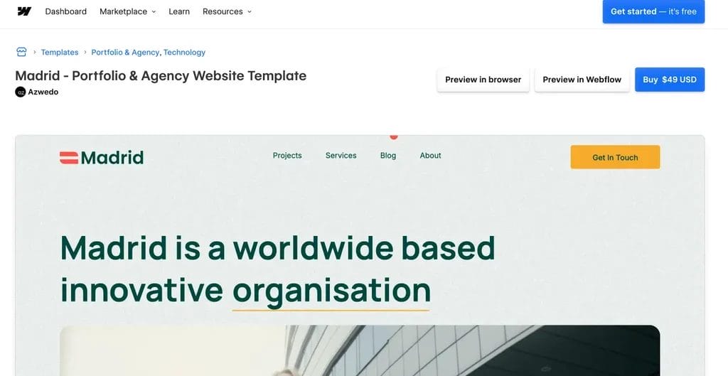 Madrid agency website template for Webflow creative and digital agencies
