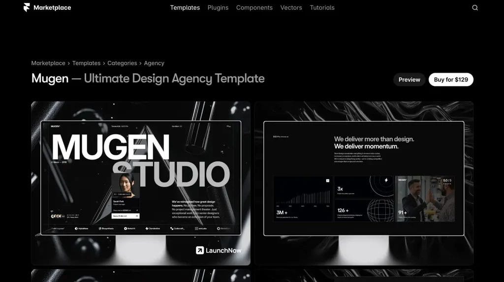 Mugen agency website template for startups and modern digital studios