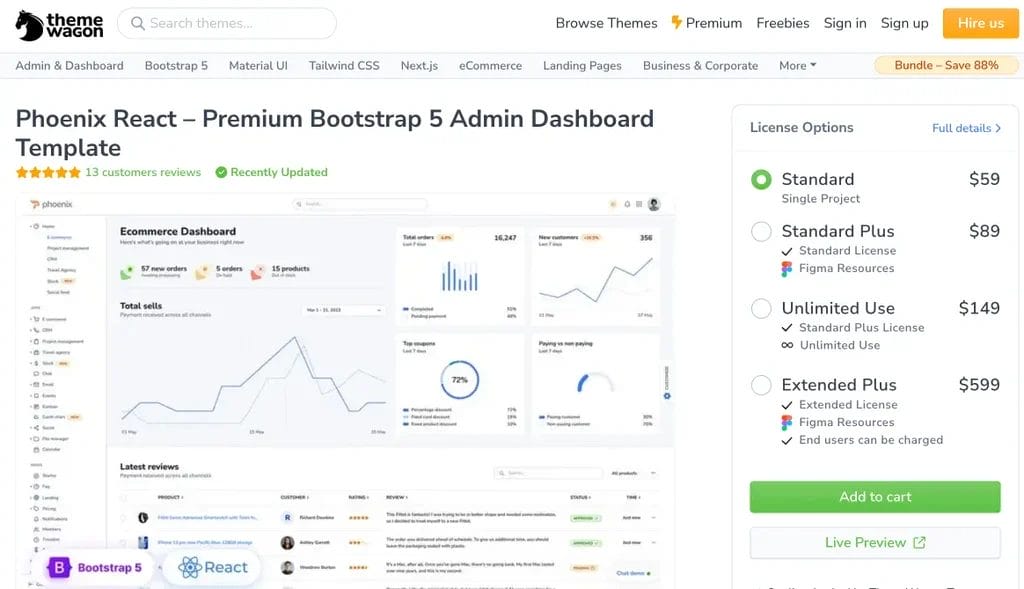 Phoenix React premium Bootstrap 5 admin dashboard template for modern React apps