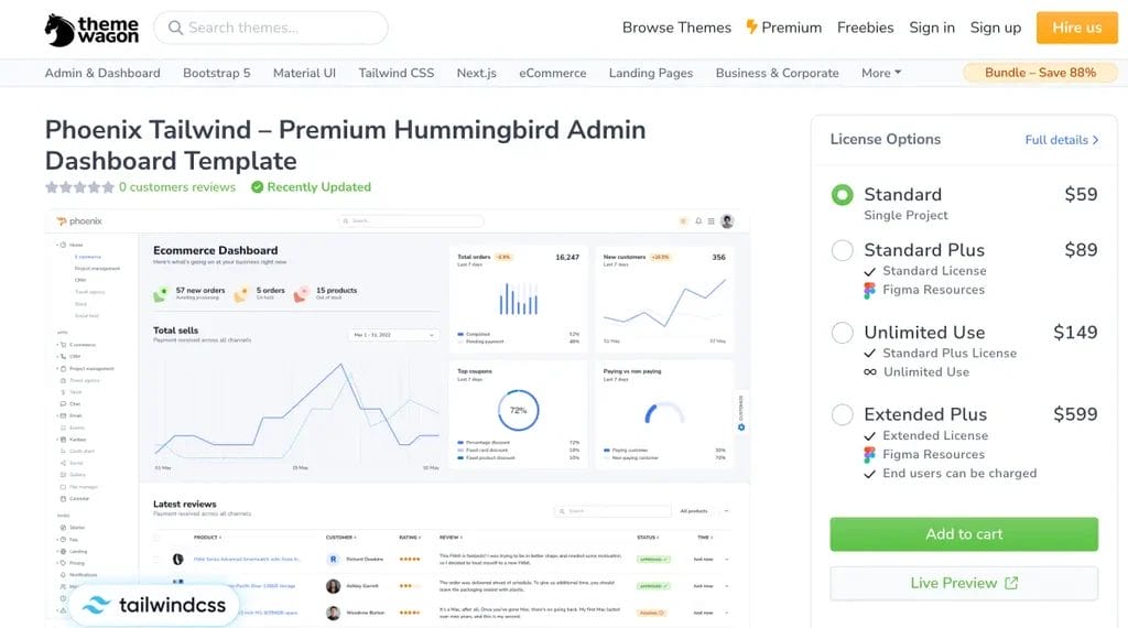 Phoenix Tailwind premium admin dashboard template for Tailwind CSS web applications.