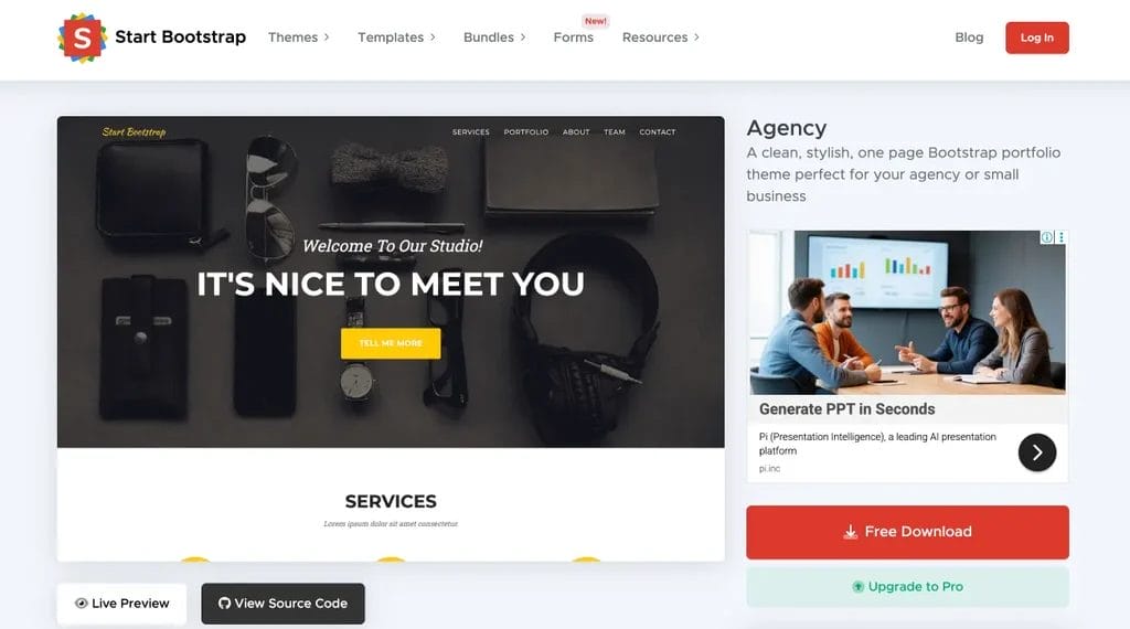 Agency free Bootstrap portfolio website template for creative agencies and freelancers
