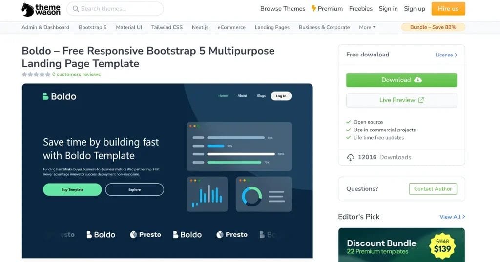 Boldo free Bootstrap 5 multipurpose landing page template for startups and businesses