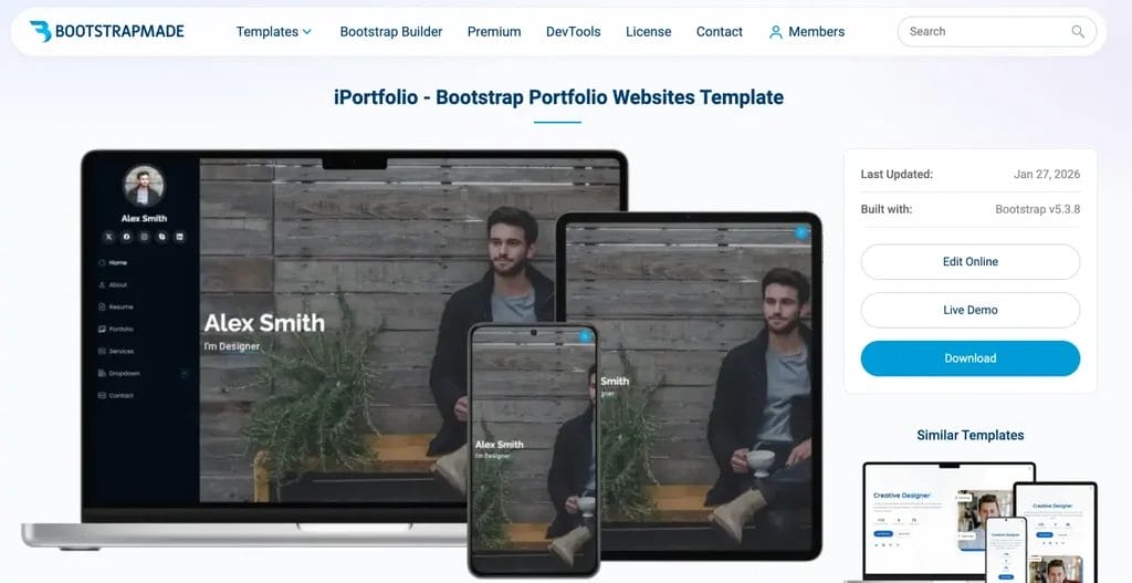 iPortfolio free Bootstrap 5 portfolio and CV website template for professionals