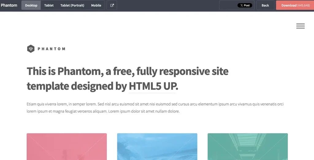 Phantom free responsive HTML5 portfolio website template for creative projects