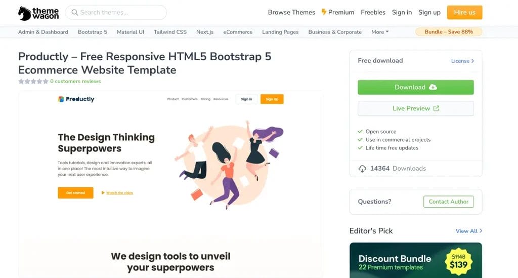 Productly free Bootstrap 5 ecommerce landing page template for online stores