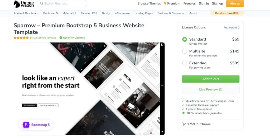 Sparrow agency website template for startups and digital agencies.